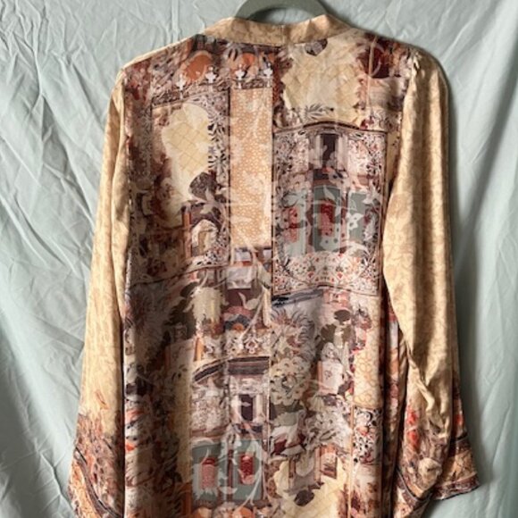 Silk Tunic Artisan Mughal Print Stone & brass buttons Size Large L by SAPPHIRE - Picture 2 of 13